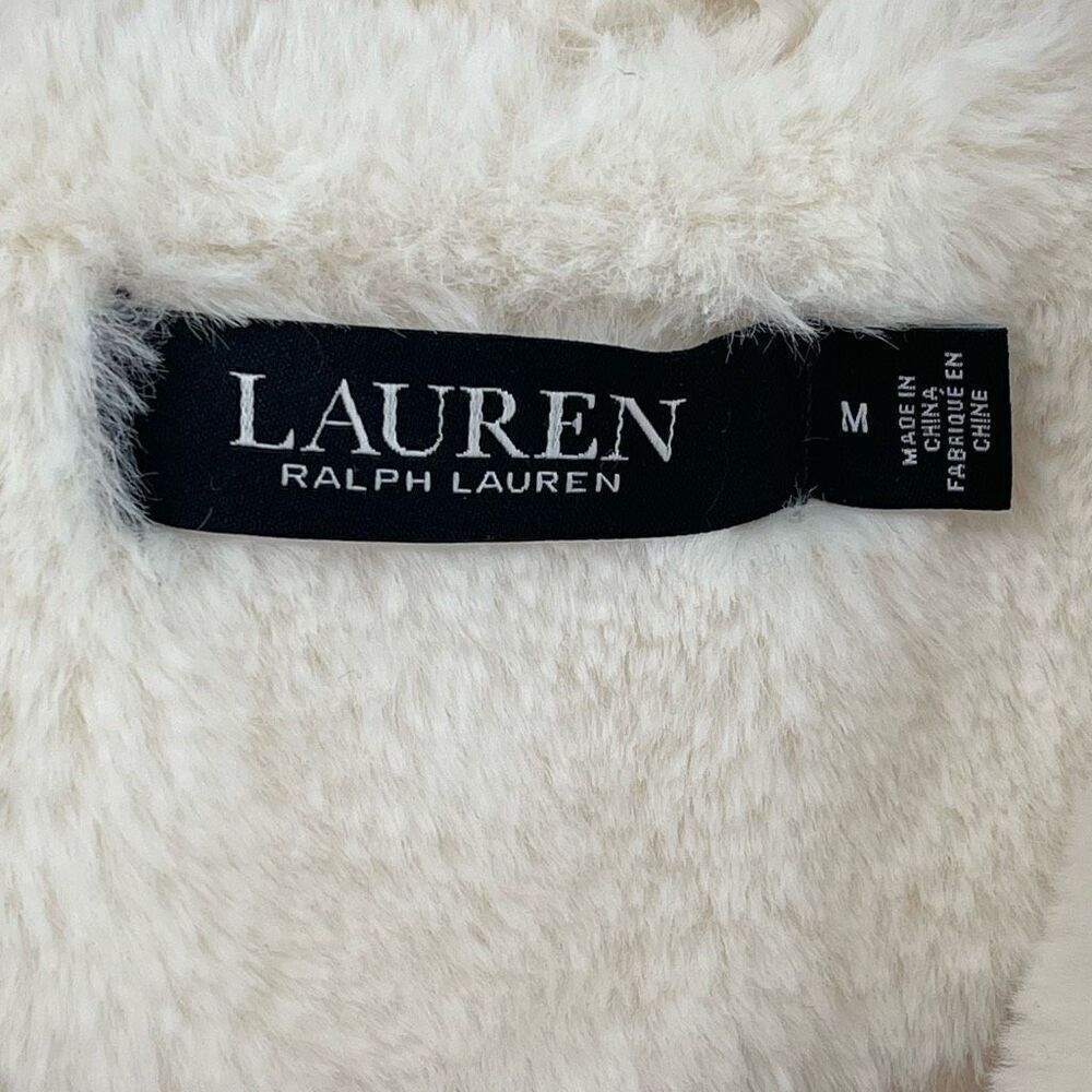 Lauren‎ Ralph Lauren Asymmetric Faux Fur Moto Coat Women Medium Cream Lined - Picture 9 of 12
